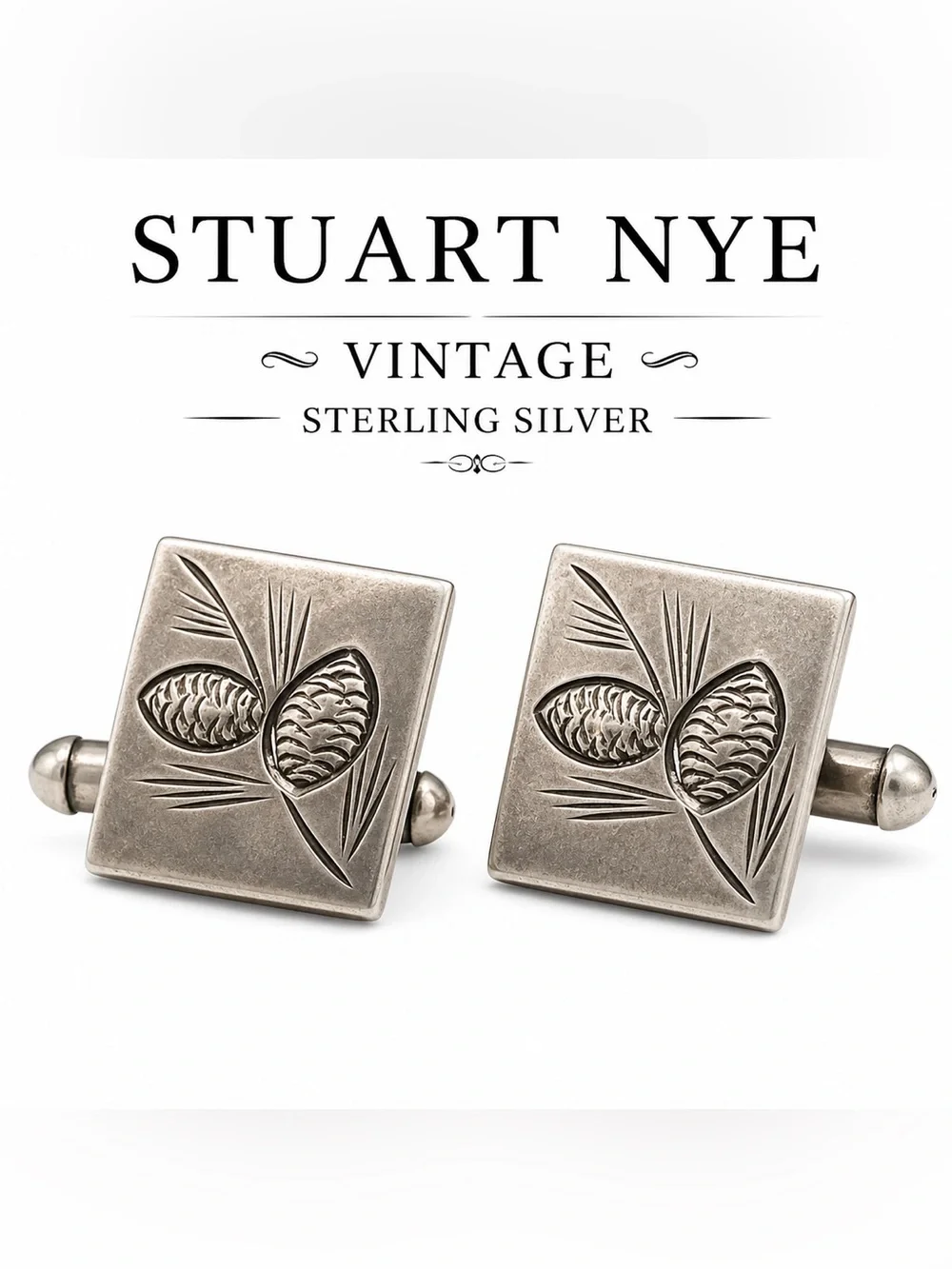 Vintage Sterling Silver Pinecone Square Cufflinks by Stuart NYE